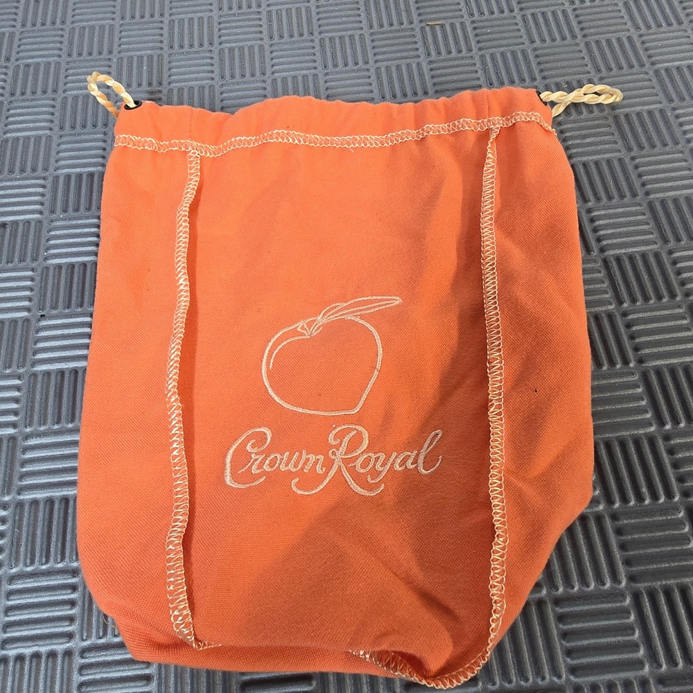 Crown Royal Peach Orange Canvas Drawstring Bag Embroidered Logo Pouch Distillery